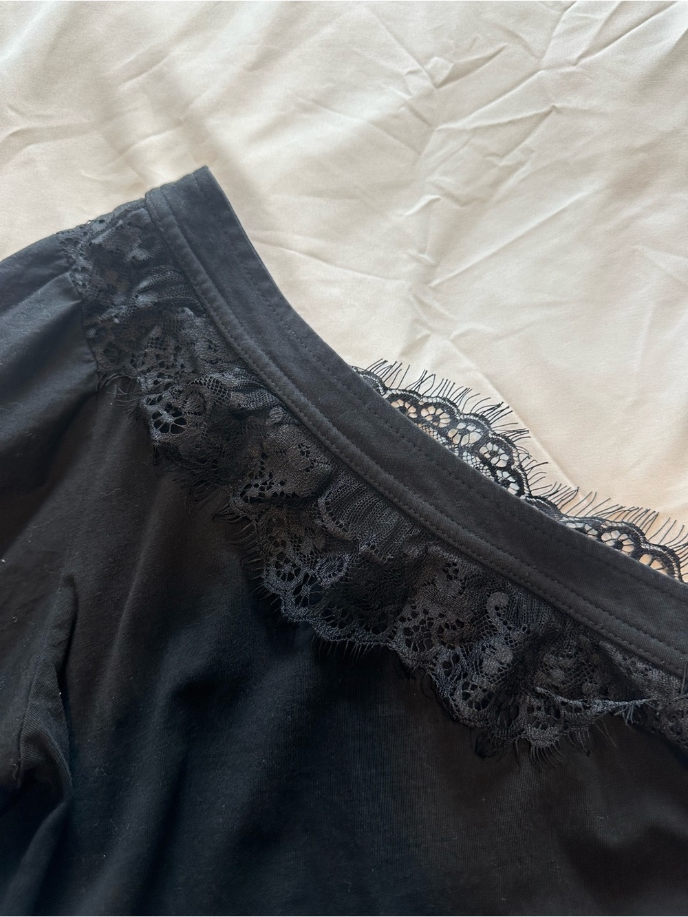 Anthropologie Black One-Shoulder Lace Trim Top - Picture 2 of 5